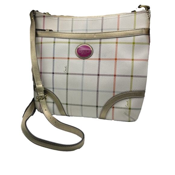 COACH Gold Plaid Peyton Tattersall File Coated Canvas Crossbody - Picture 13 of 13